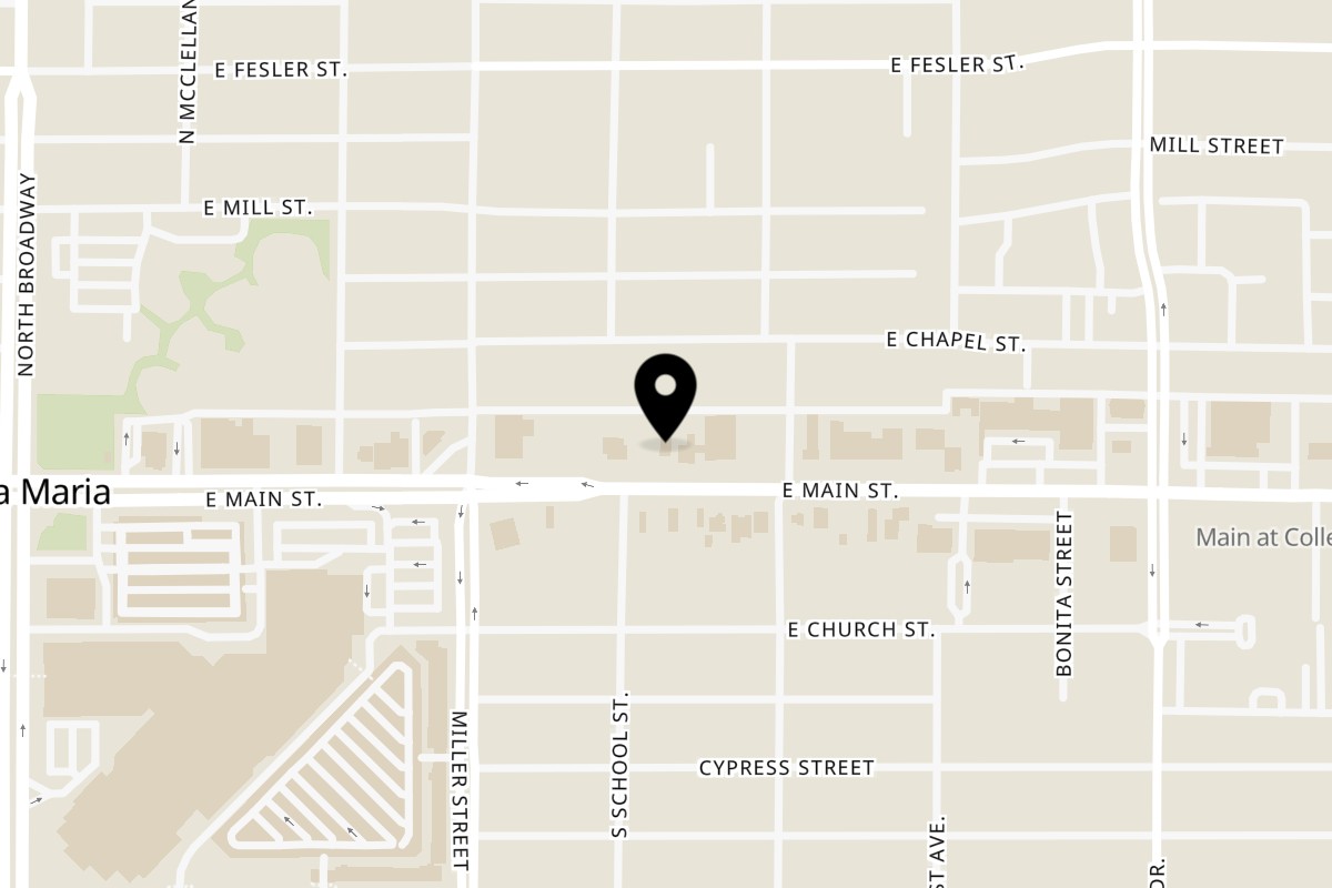 Map showing the location of Papi's Hot Chicken on 507 E Main St in Santa Maria